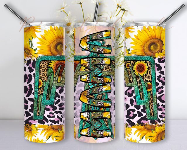 Aztec Mama Tumbler Wrap, Sunflower Leopard Mama PNG, Cowboy 20oz Straight Skinny Sublimation, Leopard Mama Tumbler PNG Sublimation PixelChick 