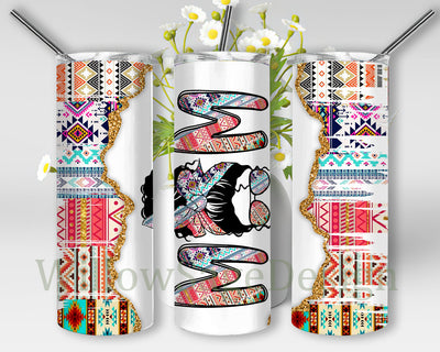 Aztec Mom Tumbler Png, Aztec Messy Bun Mom 20oz Skinny Tumbler, Mother's Day Tumbler Wrap, Aztec Glitter Design Tumbler, Mom Sublimation Design for Straight, Instant Download Sublimation WillowSageDesign 