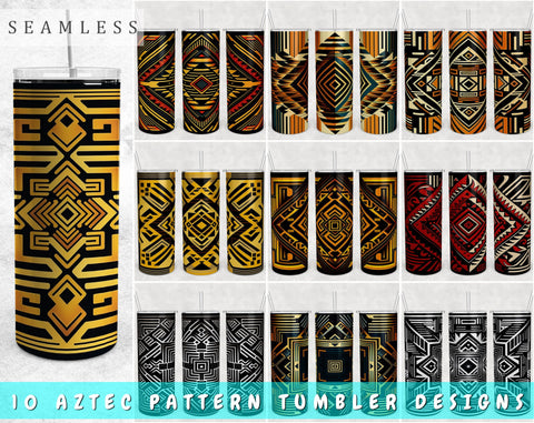 Aztec Pattern Tumbler Wraps Bundle, 20 Oz Skinny Tumbler Aztec Sublimation Designs, Aztec Pattern Tumbler Sublimation PNG, 10 Designs Sublimation HappyDesignStudio 