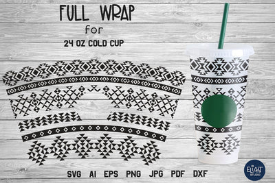 Aztec SVG Cold Cup, Tribal Pattern SVG, 24 Oz Cup Wrap SVG. SVG Elinorka 