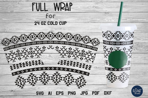 Aztec SVG Cold Cup, Tribal Pattern SVG, 24 Oz Cup Wrap SVG. SVG Elinorka 