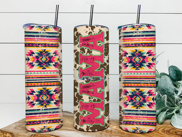 Aztec Tribal Mama 20oz Skinny Tumbler Png, Southwest Print, Cowhide Navajo Mom Tumbler Wrap, Leopard Tumbler, Coffee Tumbler Sublimation iStyleDesign 