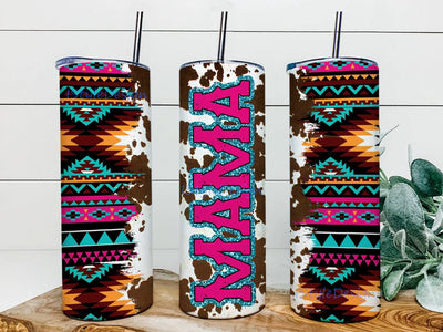 Aztec Tribal Mama Tumbler PNG, Southwest Print Sublimation Design, 20 oz Skinny Tumbler, Cowhide Navajo Mom Tumbler Wrap, Digital Download Sublimation iStyleDesign 