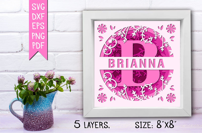 “B” 3D Flower Split Monogram Shadow Box SVG MD mominul islam 