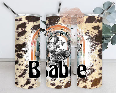 Babe 20oz Skinny Png, Boho Tumbler Png, Cowhide Tumbler Wrap, Rainbow Design Png, Cactus Tumbler Design, Western Boho Tumbler Template, Instant Download Sublimation Rabbitmakies 