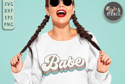 Babe SVG - Valentine Shirt SVG - Retro Valentine SVG Style and Stencil 