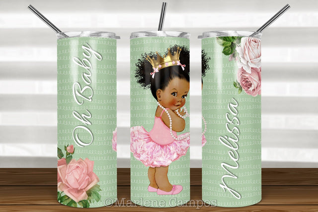 Baby Afro Puff Skinny Tumbler Sublimation | 20oz Skinny Tumbler | Green Color Sublimation Marlene Campos 