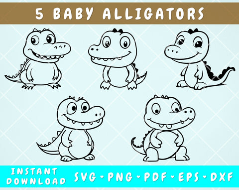 Baby Alligators SVG Bundle, 5 Designs, Baby Crocodile PNG, Little Alligator Clipart, SVG For Kids SVG HappyDesignStudio 