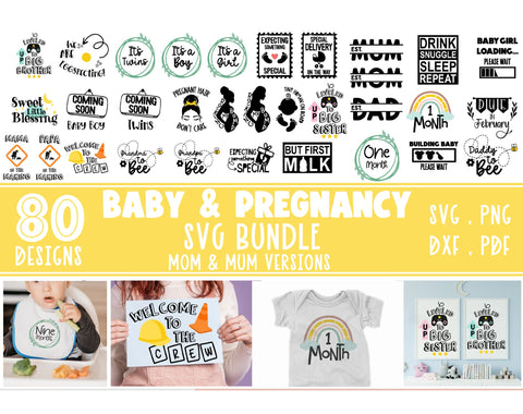 Baby and Pregnancy SVG bundle,baby milestone,mom mum versions SVG Redearth and gumtrees 