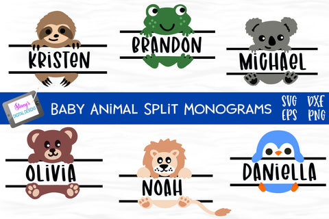 Baby Animal Split Monogram Bundle - 6 Designs SVG Stacy's Digital Designs 