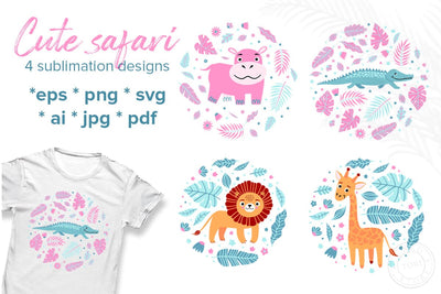 Baby animals sublimation bundle. Cute safari animal designs SVG Tori card store 