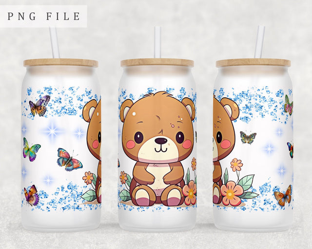 Baby Bear Libbey Glass Can Wrap, 16oz Glass Can Sublimation Design, Little Bear Glass Can PNG File Sublimation HappyDesignStudio 