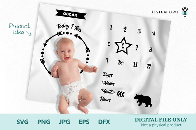 Baby Bear Milestone Blanket SVG Design Owl 