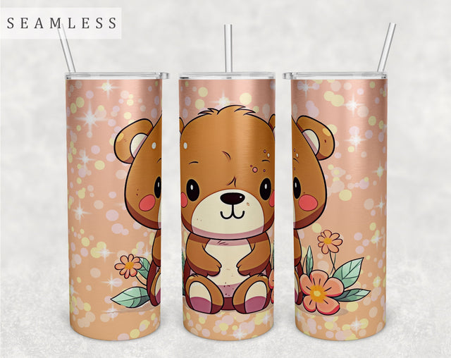 Baby Bear Tumbler Wrap, 20 Oz Skinny Tumbler Sublimation Design, Seamless Little Bear Tumbler PNG Sublimation HappyDesignStudio 