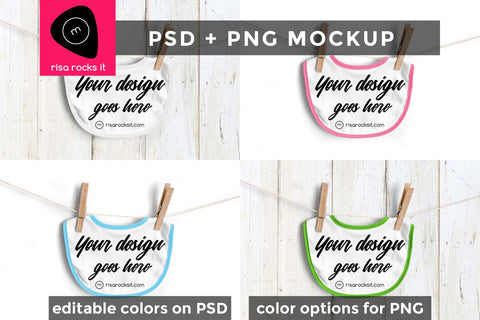 Baby Bib on Clothesline Photoshop PSD and PNG Product Mockup Mock Up Photo Risa Rocks It 