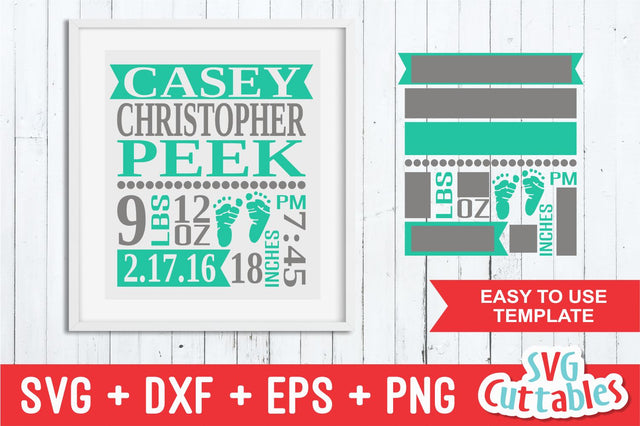 Baby Birth Announcement Birth Stats SVG Svg Cuttables 