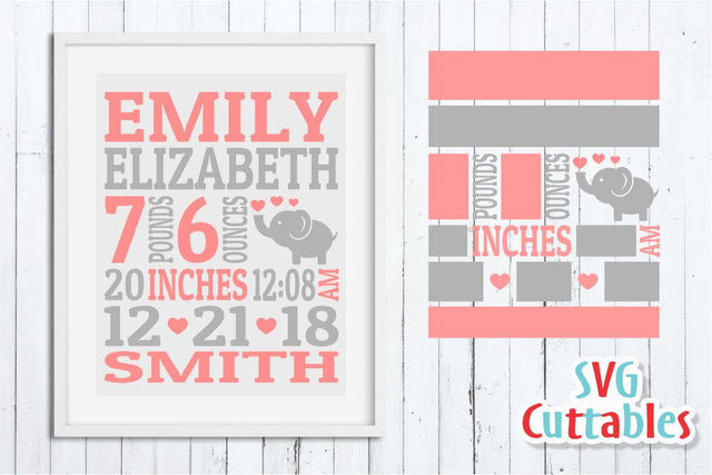 Baby Birth Announcement Elephant SVG Svg Cuttables 