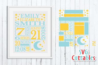 Baby Birth Announcement Moon and Stars SVG Svg Cuttables 