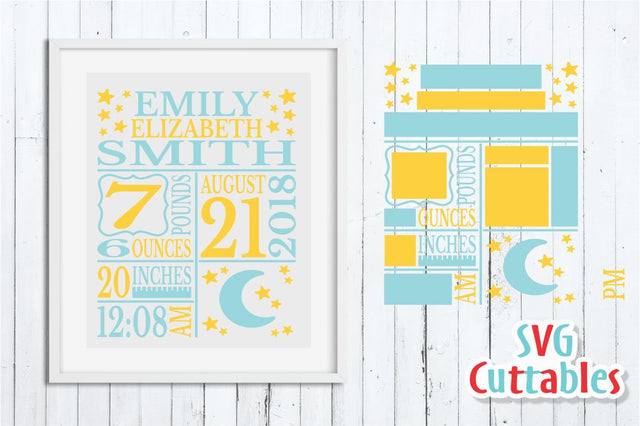 Baby Birth Announcement Moon and Stars SVG Svg Cuttables 