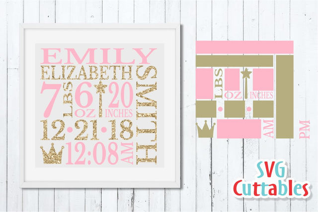 Baby Birth Announcement Princess SVG Svg Cuttables 
