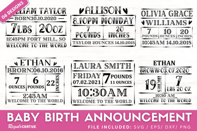 Baby Birth Announcement SVG Bundle SVG Regulrcrative 