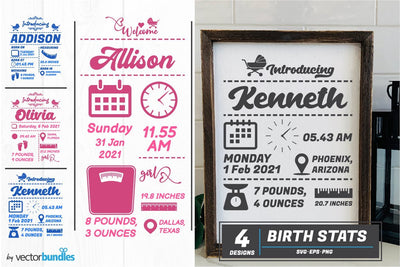 Baby birth stats announcement svg SVG vectorbundles 