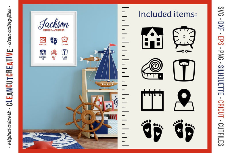 Baby Birth Stats Ruler - newborn elements - SVG file for crafters - So ...