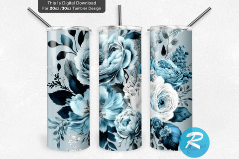 Baby Blue Silver Watercolor 20 oz / 30 oz Tumbler PNG Sublimation Regulrcrative 