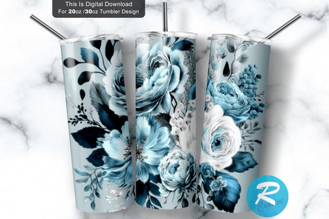 Baby Blue Silver Watercolor 20 oz / 30 oz Tumbler PNG Sublimation Regulrcrative 