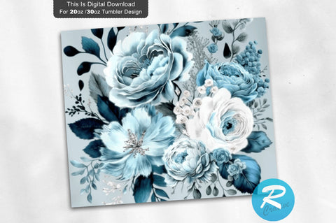 Baby Blue Silver Watercolor 20 oz / 30 oz Tumbler PNG Sublimation Regulrcrative 