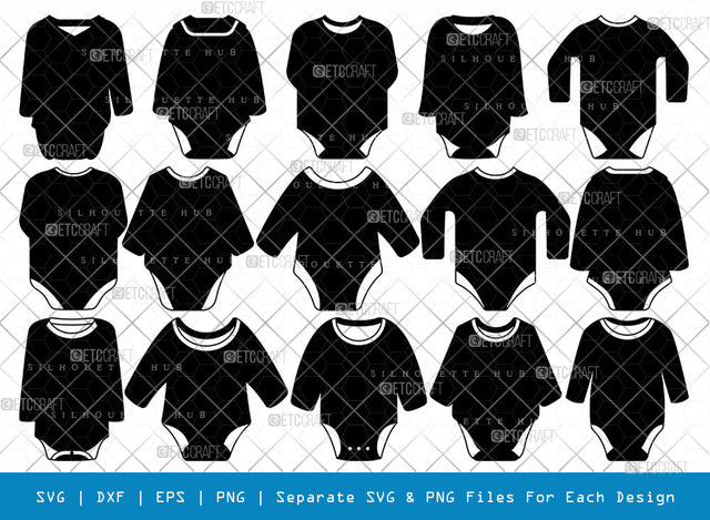 Baby Bodysuit SVG, Romper Suit Silhouette, Infant Onesie Svg, Baby Onesie Svg, Baby Romper Svg, Baby Clothes Svg, Newborn Onesie Svg, babysuit Bundle SVG ETC Craft 