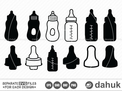 Baby bottle SVG, Baby bottle outline, Baby bottle PNG, silhouette, foot clipart black white, milk bottle svg, baby rattle SVG dahukdesign 