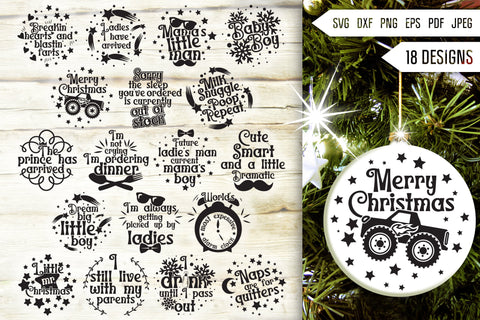 Baby Boy Christmas Ornament Svg Bundle. Round Christmas Ornaments Svg. Merry Christmas Svg. Funny Baby Christmas Quotes Dxf Eps Png Pdf SVG Mint And Beer Creations 