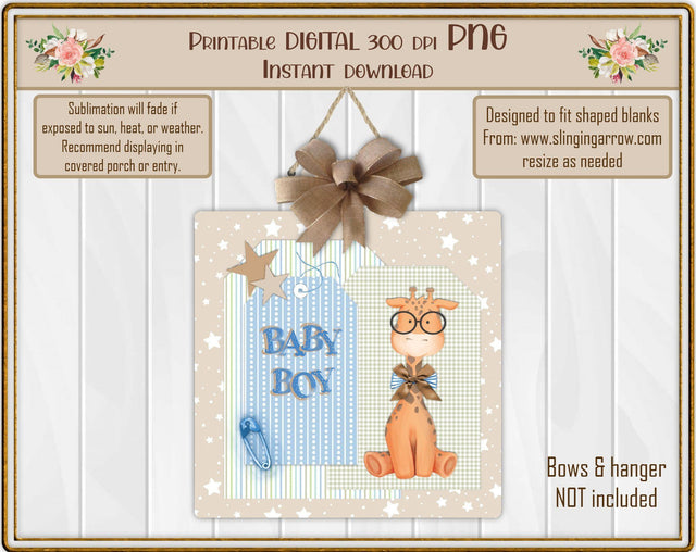Baby Boy Gift Shaped Printable PNG for Shaped Door Hanger Ornament Slinging Arrow Blanks Sublimation Designs by Rae 
