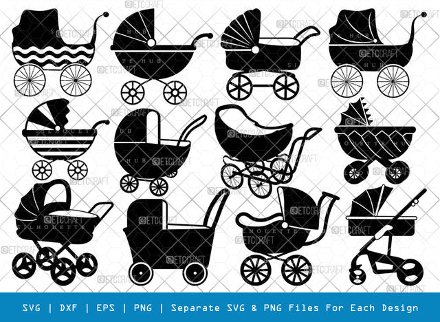 Baby Carriage SVG Bundle, Baby Carriage Silhouette, Pram Svg, Stroller Svg, Pramette Svg, Baby Buggy Svg, Baby Stroller Svg, Baby Carriage Bundle SVG ETC Craft 