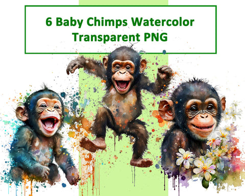 Baby Chimp Watercolor, Playful, Happy, Smiling, PNG Sublimation nikola 