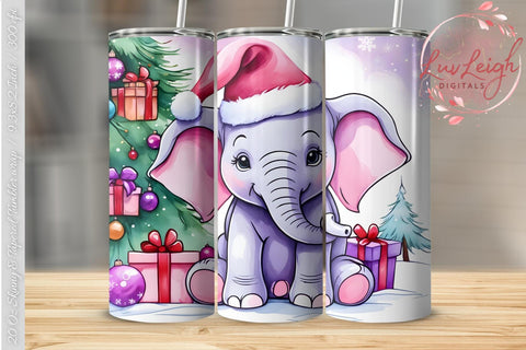 Baby Christmas Elephant Tumbler wrap PNG Sublimation Luvleigh Digitals 