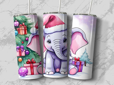 Baby Christmas Elephant Tumbler wrap PNG Sublimation Luvleigh Digitals 