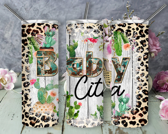 Baby Cita 20oz Skinny Tumbler, Baby Cowhide Turquoise Tumbler Png, Western Cactus Leopard Design Tumbler, Western Sublimation Design, Digital Download Sublimation DesignSVG 