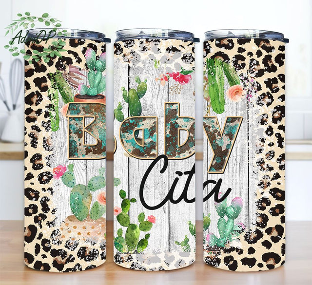 Baby Cita Leopard Patterned 20 oz Skinny Tumbler, Sublimation Designs, Straight and Warped Design Sublimation AdriOP 