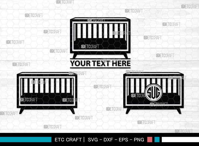 Baby Crib Monogram, Baby Crib Silhouette, Baby Crib SVG, Baby Svg, Infant Svg, Bassinet Svg, Child Svg, SB00464 SVG ETC Craft 