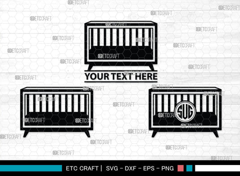Baby Crib Monogram, Baby Crib Silhouette, Baby Crib SVG, Baby Svg, Infant Svg, Bassinet Svg, Child Svg, SB00464 SVG ETC Craft 