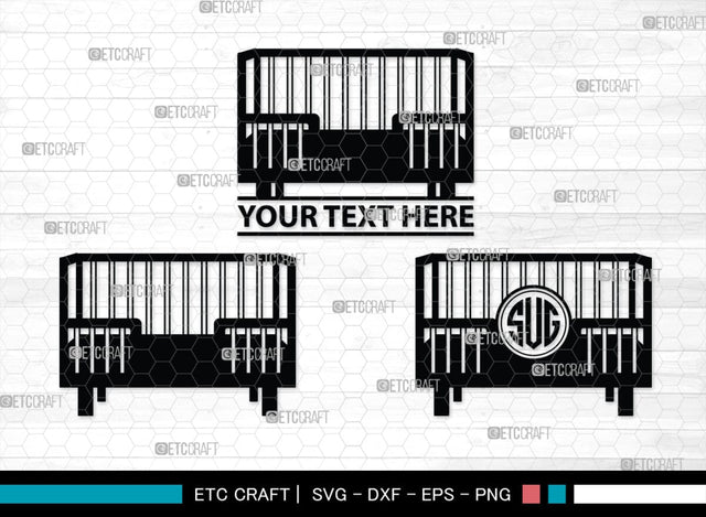 Baby Crib Monogram, Baby Crib Silhouette, Baby Crib SVG, Baby Svg, Infant Svg, Bassinet Svg, Child Svg, SB00464 SVG ETC Craft 