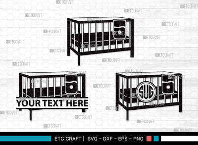 Baby Crib Monogram SVG | Baby Crib Svg | Baby Svg | Child Svg | Baby Crib Clipart SVG ETC Craft 