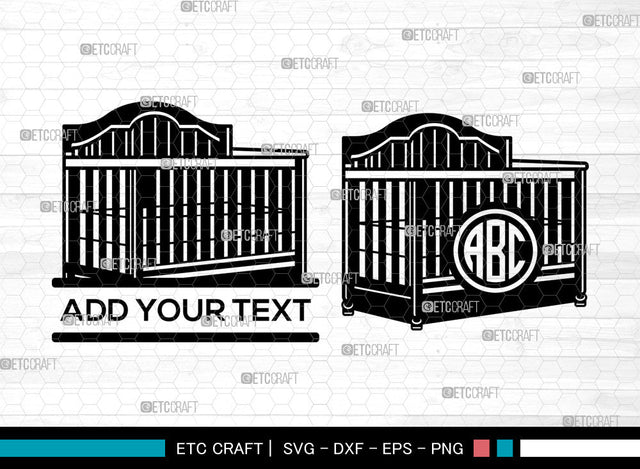 Baby Crib Monogram SVG, Child Bedroom Svg, Baby Room Svg, Baby Crib Bassinet Svg, Split Monogram Svg SVG ETC Craft 