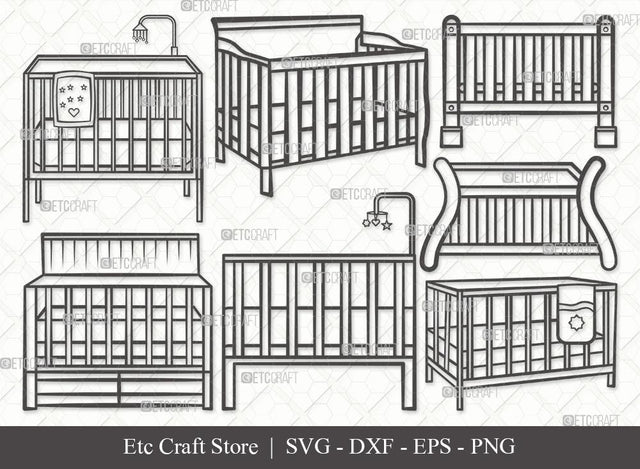 Baby Crib Outline SVG Cut File | Baby Crib Svg | Baby Svg | Child Svg | Bundle SVG ETC Craft 