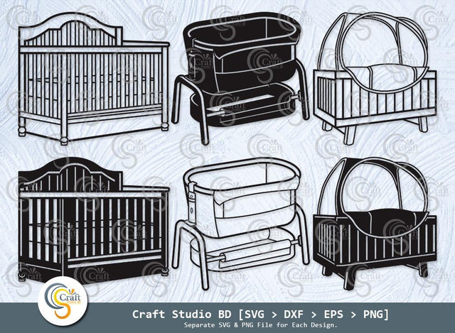 Baby Crib Silhouette, Child Bedroom Svg, Baby Room Svg, Baby Crib Bassinet Svg, Baby Crib Svg Bundle SVG ETC Craft 