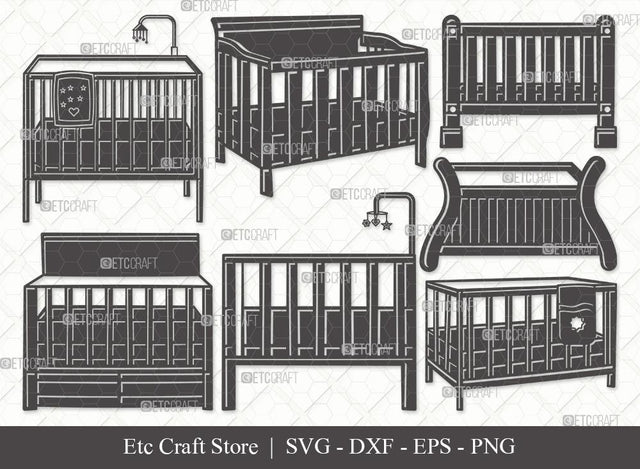 Baby Crib Silhouette SVG Cut File | Baby Crib Svg | Baby Svg | Child Svg | Bundle SVG ETC Craft 