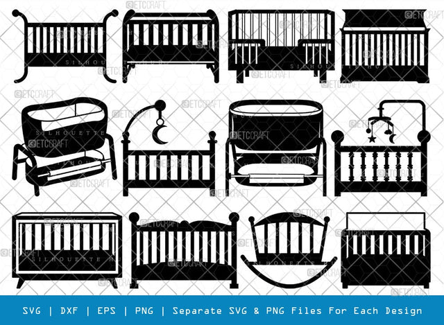 Baby Crib SVG Cut Files | Baby Crib Silhouette | Baby Svg | Infant Svg | Bassinet Svg | Child Svg | Baby Crib Bundle SVG ETC Craft 
