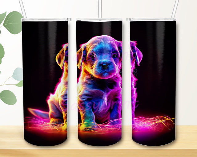 Baby Cute Dog Neon 20oz Skinny Tumbler Png, Rainbow Puppy Tumbler, Colorful Dog Tumbler, Baby Cute Dog Tumbler, Cute Funny Dog Seamless Png Sublimation sassyprint 
